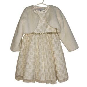 Rare too White Gold Glitter formal dress white faux coat size 5